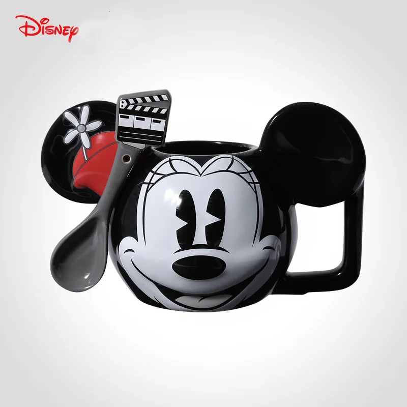 Disney Мода милый мультфильм керамическая чашка для воды Микки Минни кошка Мэри пух с ложкой кружка кофе чашка - Цвет: Minnie