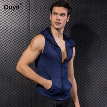 Мужская облегающая жилетка без рукавов с капюшоном, спортивные куртки для фитнеса, спортивная одежда для фитнеса, рубашки, дышащая быстросохнущая одежда