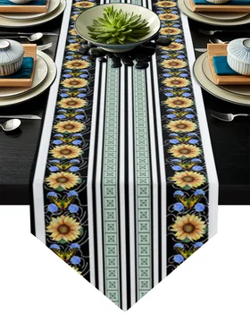 

Sunflower Butterfly Stripes Texture Table Runner Home Decor Tablecloth Table Runners for Wedding Christmas Dining Table Decor