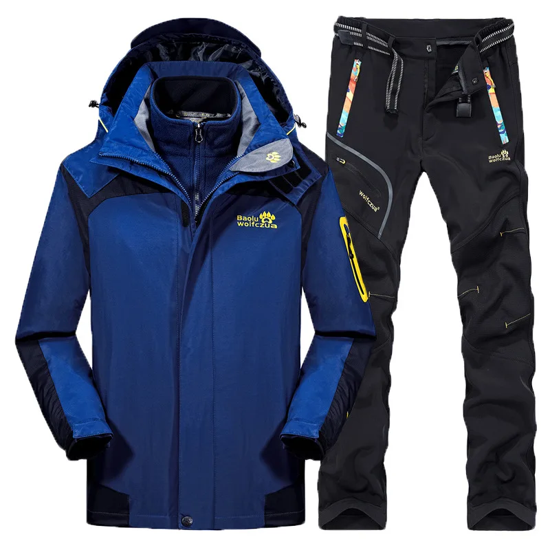 Tuta Da Sci Da Uomo Abbigliamento Da Alpinismo All'Aperto Giacca Da Trekking Pantaloni Softshell Fodera In Pile Invernale Cappotto Impermeabile Antive