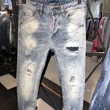 Европейские и американские джинсы dsq, фирменные джинсы, штаны, мужские облегающие джинсы, джинсовые брюки, синие дырявые узкие брюки, джинсы для мужчин 849