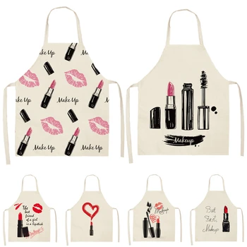 

1Pcs Lipstick Printed Cleaning Aprons Sleeveless Home Cooking Kitchen Apron Cook Wear Cotton Linen Adult Bibs 53*65cm WQ0064