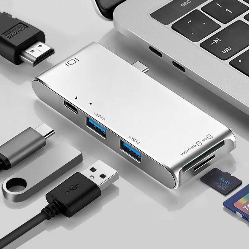 Концентратор Basix типа C к HDMI 4K USB 3,0 концентратор адаптер SD, TF, USB кардридер type C зарядный концентратор для MacBook huawei P20 USB C концентратор