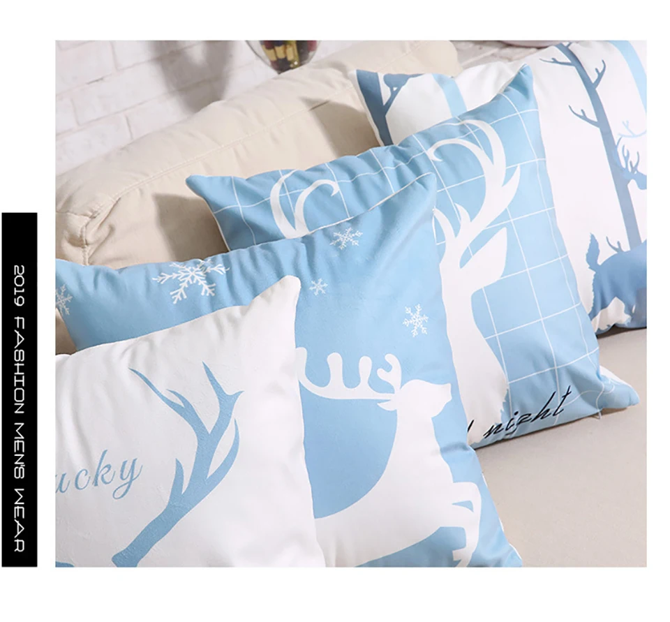 Чехлы на декоративные подушки в скандинавском стиле, подушки с оленем, Голубая Подушка, Чехол 45*45 см, диван из полиэстера, Чехлы, подушки