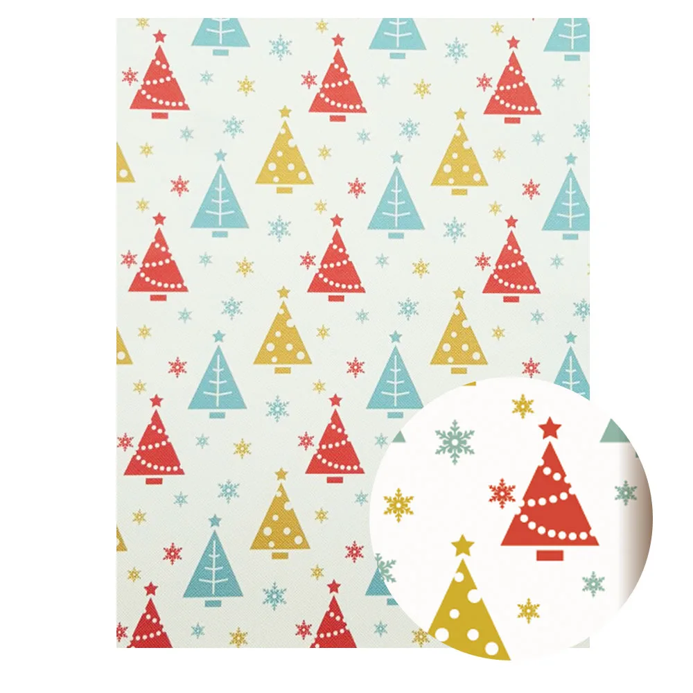 03 QIBU 1pcs Christmas Faux Leather Sheets Vinyl Fabric Cartoon Elks Printed Leather Bow Fabric DIY Bags Material Synthetic Leather - Цвет: 03