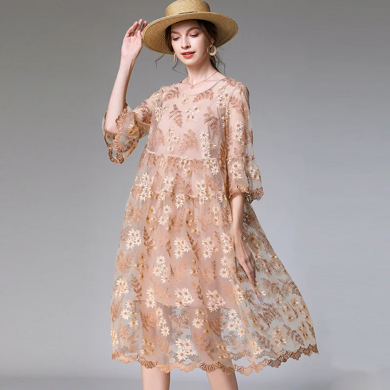 embroidery one piece dress