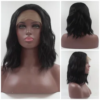

Heat Resistant Fiber Hair Short Wavy Synthetic Wig Natural Black Color Synthetic Lace Front Wigs for Women Baby Hair