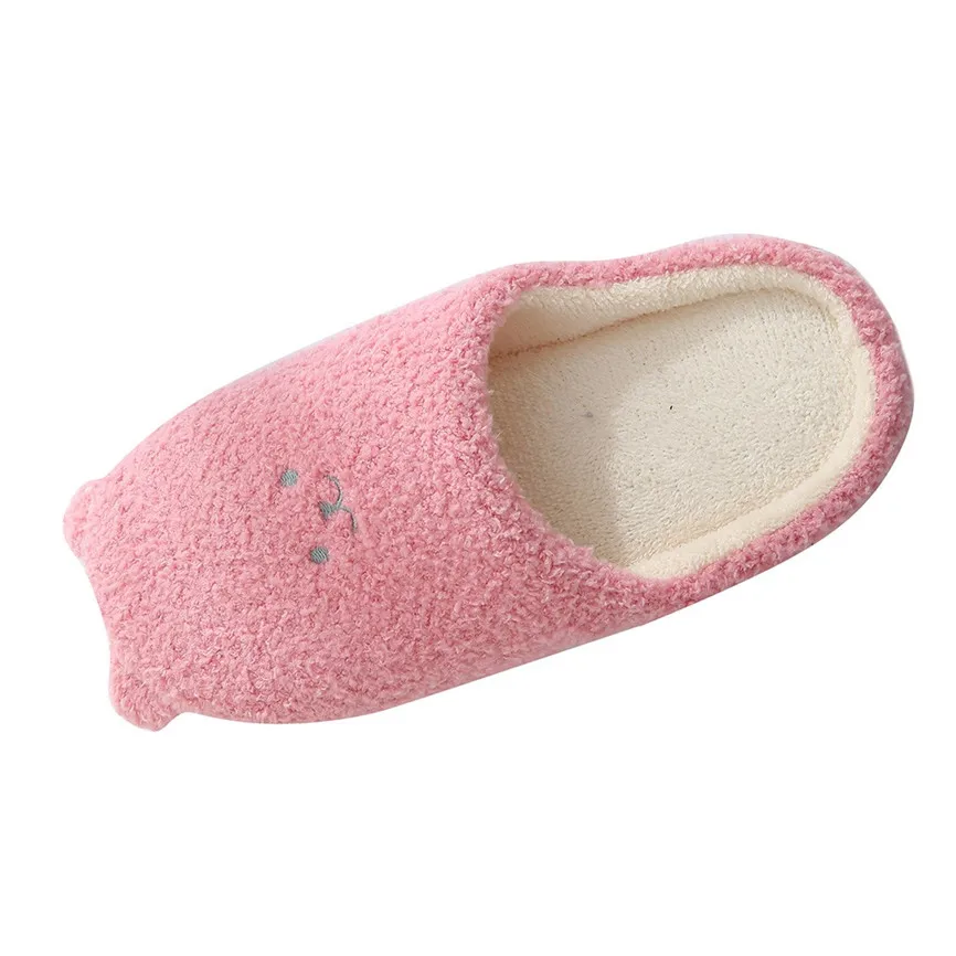 Cute Bear Cotton Slippers Women's Winter House Fur Slippers Slip-On Anti-Skid Female Flat With Soft Sole Shoes Snow Slippers 70