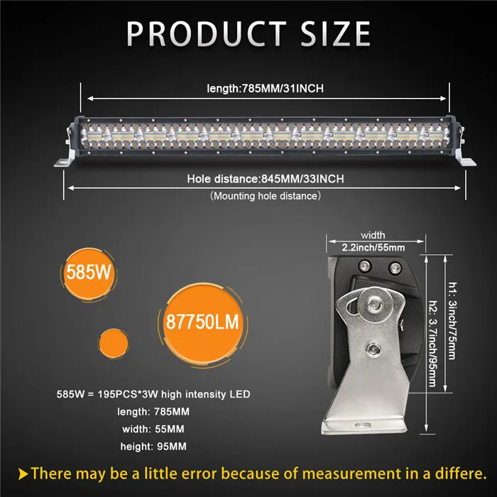 CO LIGHT 42 дюймов 3 ряда Led Light 4x4 внедорожный бар 780 Вт Стробоскопическая Светодиодная лампа для авто 4WD грузовик ATV 12 в 24 в трейлер рабочие огни 12 в 24 В - Цвет: 32 inch no Wires