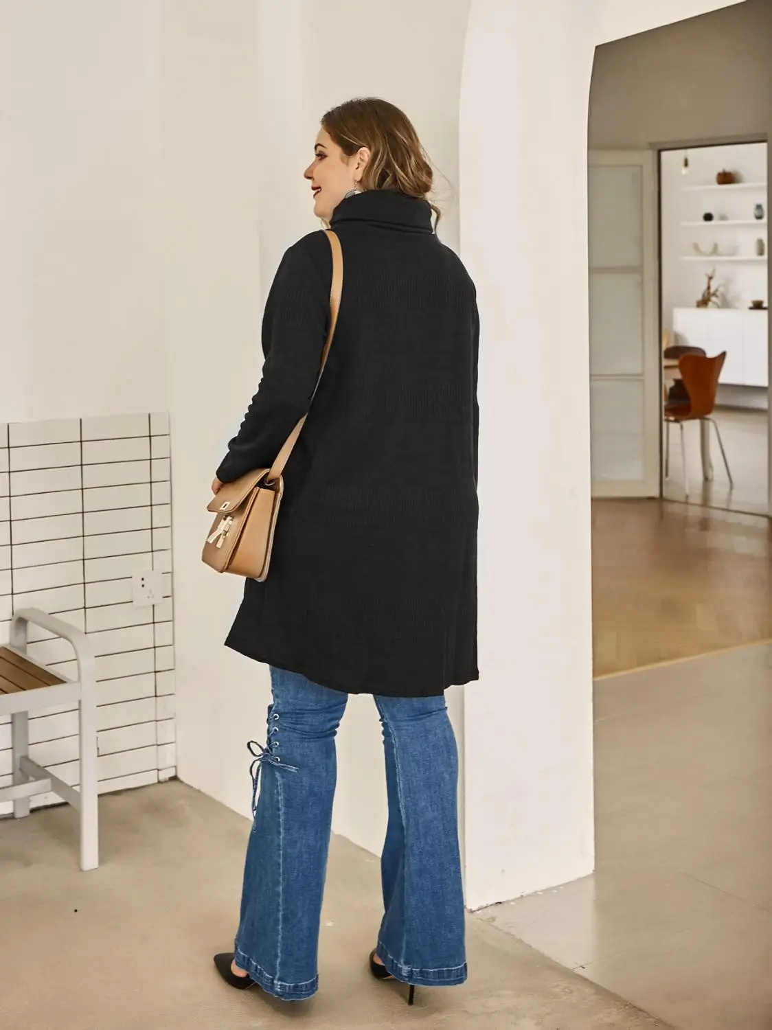 autumn winter plus size tops pullover for women large thick loose cotton high collar long sweater black 4XL 5XL 6XL 7XL