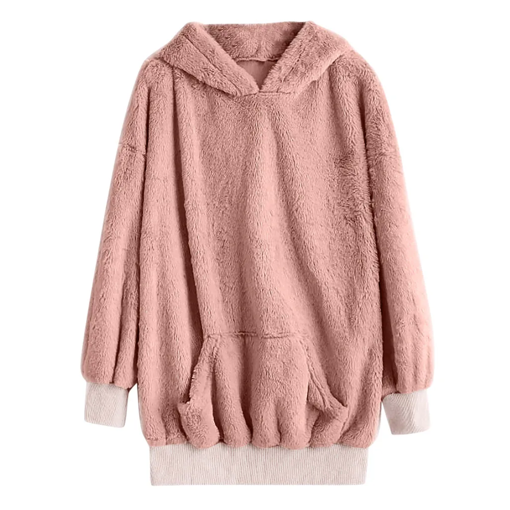 

Hoodies Sweatshirt Women Solid Color Plush Pocket Hooded Cap Top Sweatshirt Streetwear Moletom Sudadera Mujer Bluzy Damskie