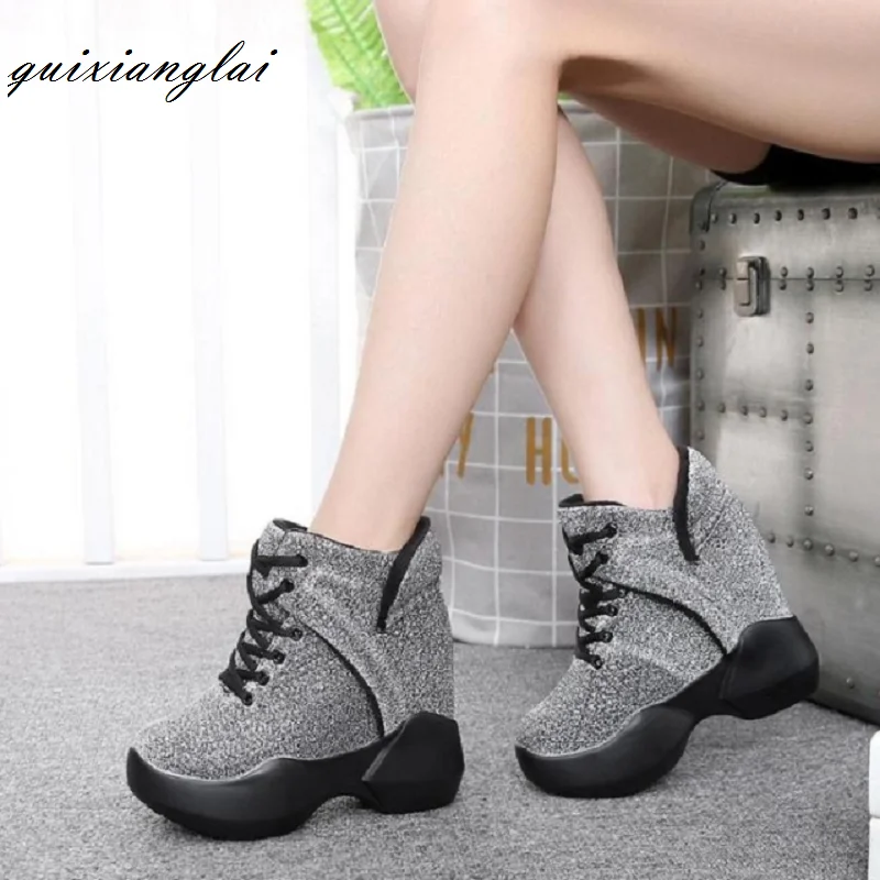 silver high heel sneakers