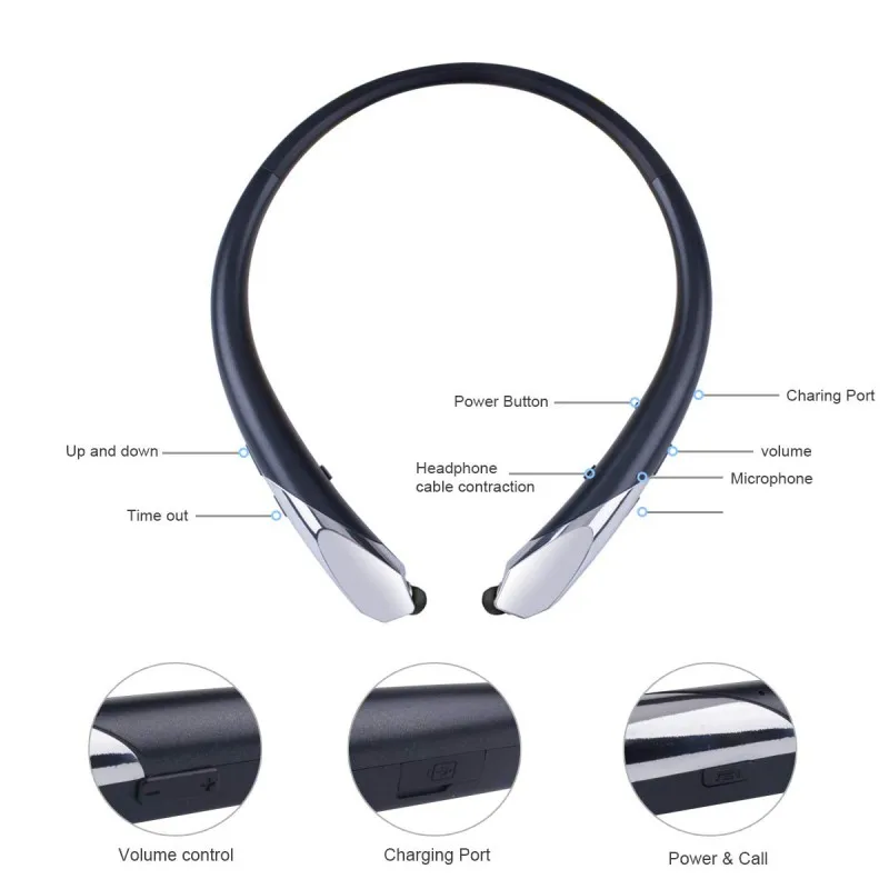 Drahtlose Neckband Headset Versenkbare Bluetooth Kopfhörer Noise Cancelling Kopfhörer