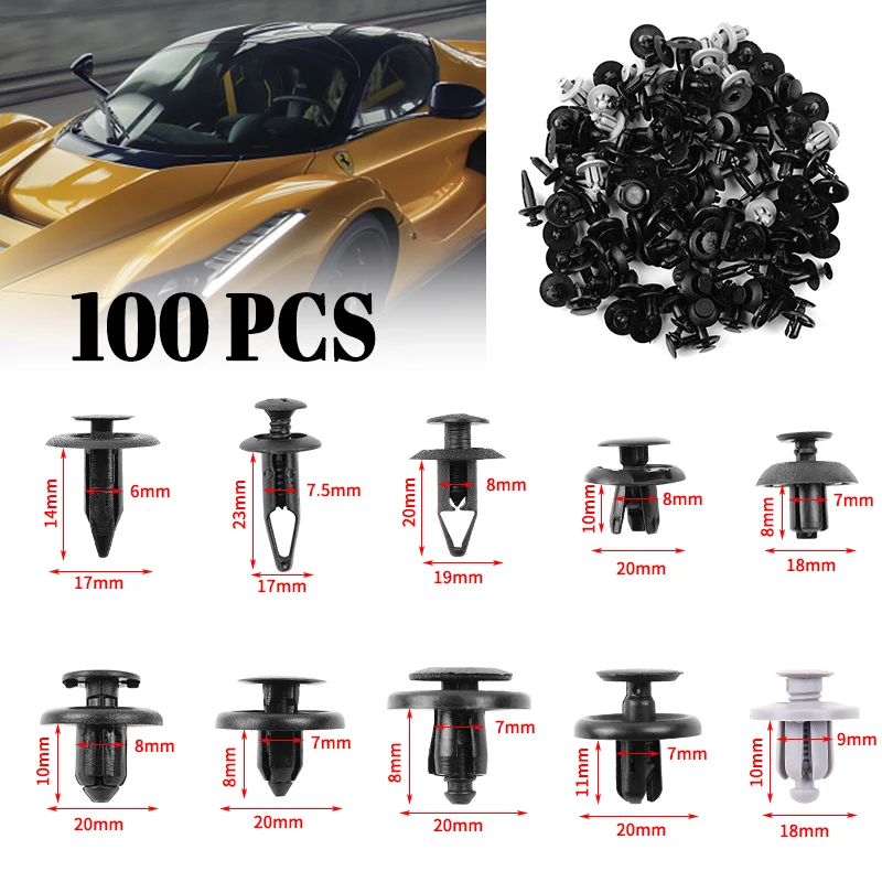 QGE 100x Plastic Screw Rivet Clip Fastener Set For Car Trunk Bumper Fender | Автомобили и мотоциклы