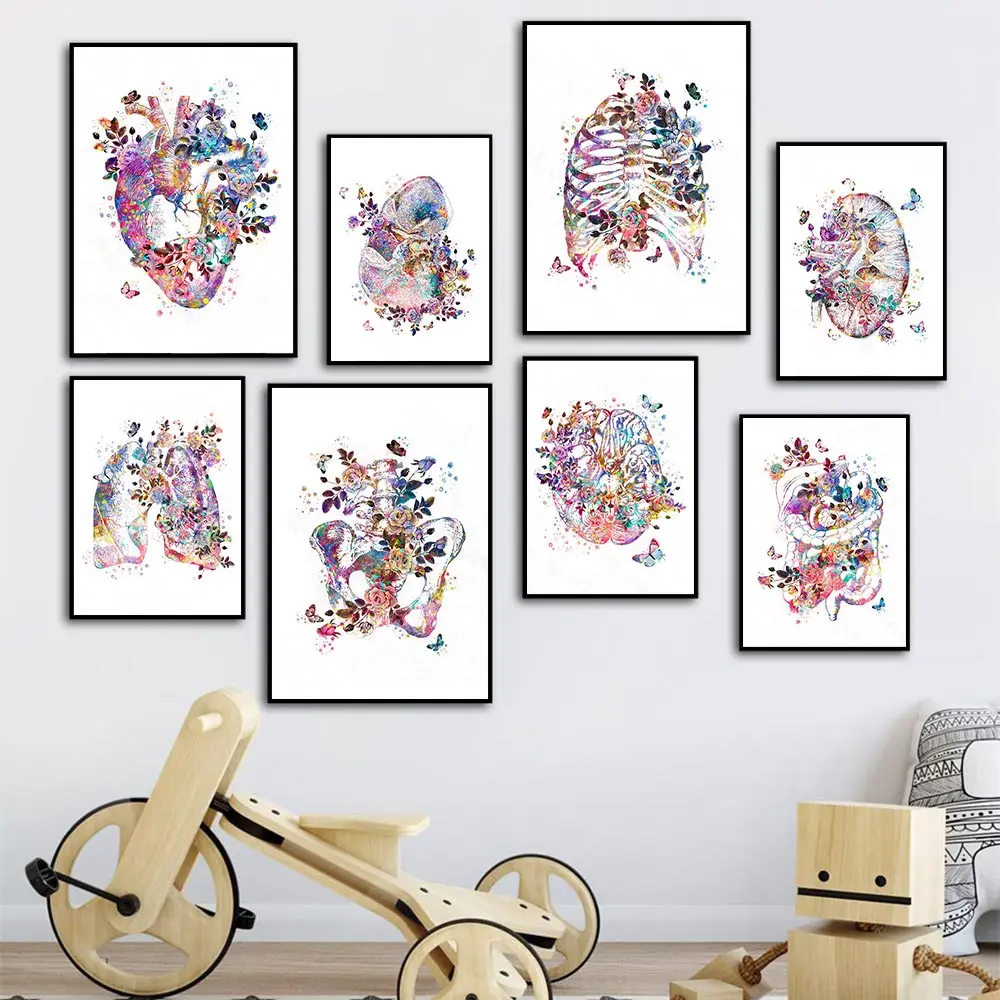 Anatomische Orgel Vintage Poster Menselijk Anatomie Print Schilderij Hersenen Hart Longen Anatomie Poster Wall Art Foto Mediche