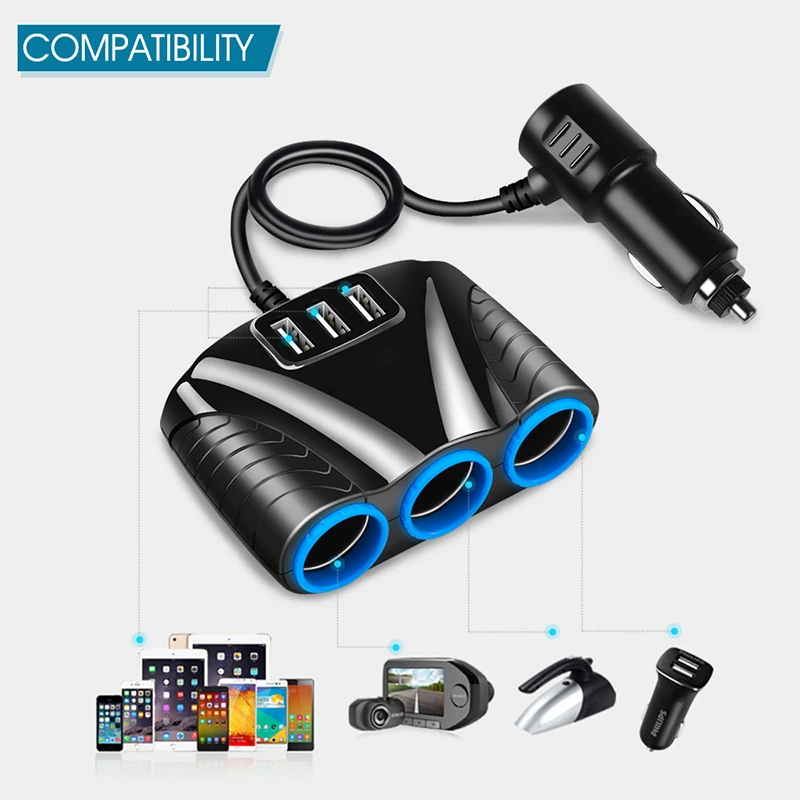 

Car Cigarette Lighter Adapter Car Splitter Power Adapter USB Vehicle charger Socket For IPhone IPad Phone DVR GPS with Lights