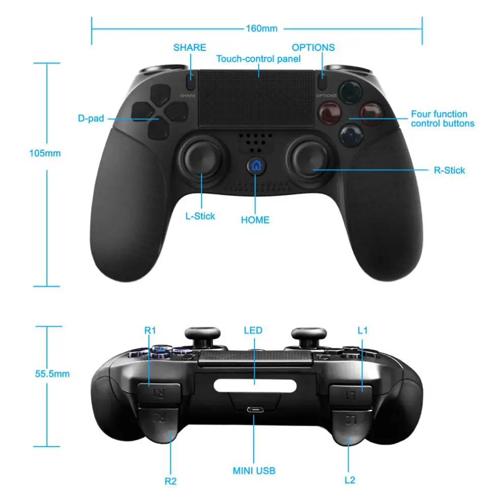 Беспроводной Bluetooth Pro игровой контроллер ручка с сенсорной панелью+ противоскользящие Метки+ Встроенный цветной светодиодный+ чехол для наушников