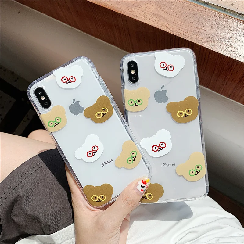 Милые очки в Корейском стиле с рисунком медведя для iphone 8 7 coque xr xs max x 6 6s plus