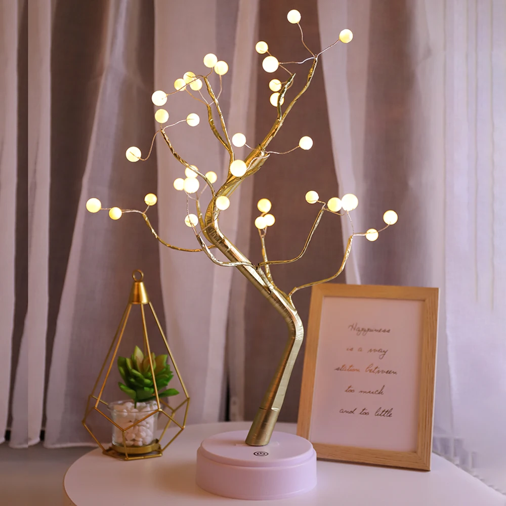 

35/36/72/108 LED pearl Leaves Plum blossom Simulation Tree Light Table Lamps Night light for Bedroom Wedding Party fairy light