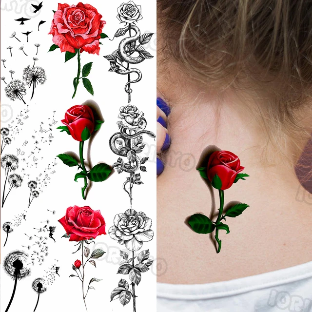 Watercolor Rose Flower Temporary Tattoos For Women Girls Realistic  Butterfly Flora Dahlia Fake Tattoo Sticker Waterproof