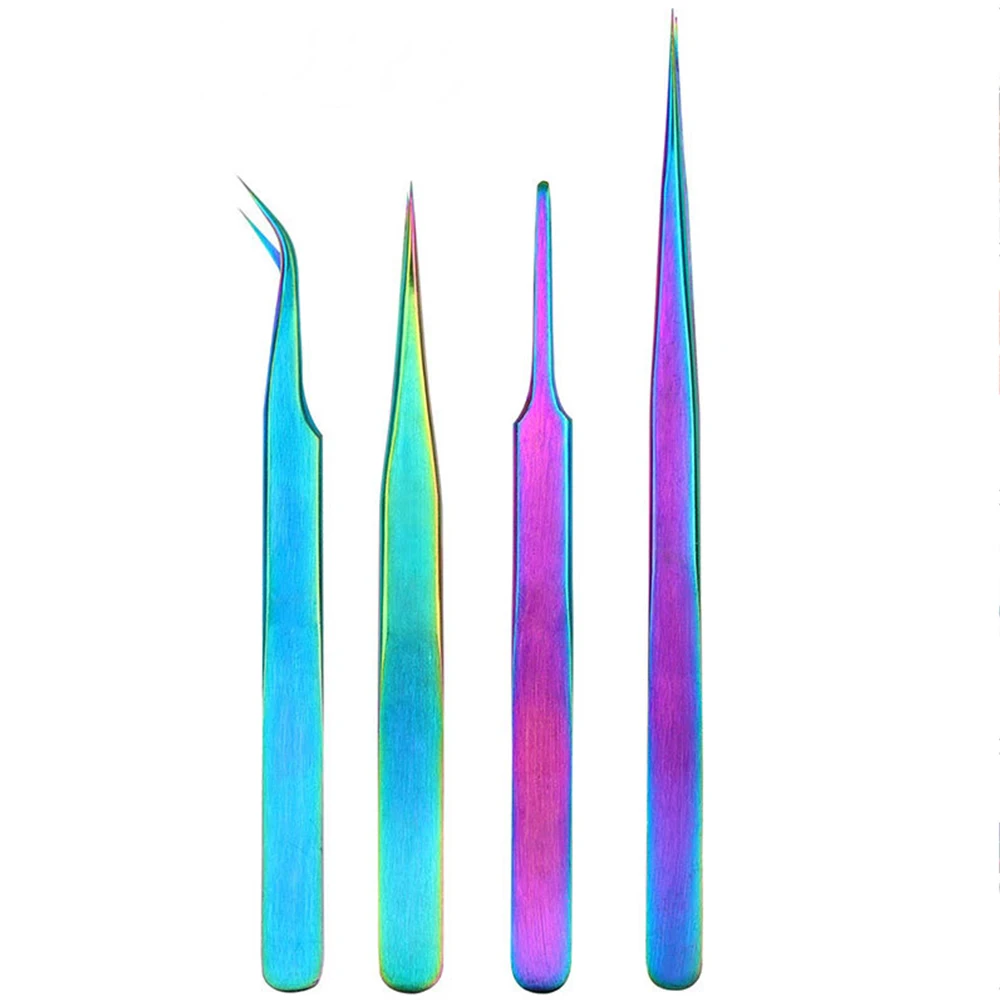 

1 Pcs Curved Straight Tweezers Colorful Stainless Steel Tweezers Antimagnetic Anti-static Nails Decor Picker tweezers hand Tools