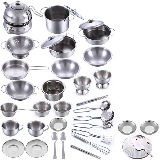 Liberty Imports Kids Play Kitchen Toys Pretend Cooking Pink Stainless Steel  Pots and Pans Metal Kitchen Set with Utensils (11 Pieces)