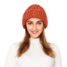 Зимняя теплая вязаная шапка ручной работы, большая толстая вязаная шапка, шерстяная теплая шапка с ушками для девочек, высококачественные наушники, Мягкие Шапки