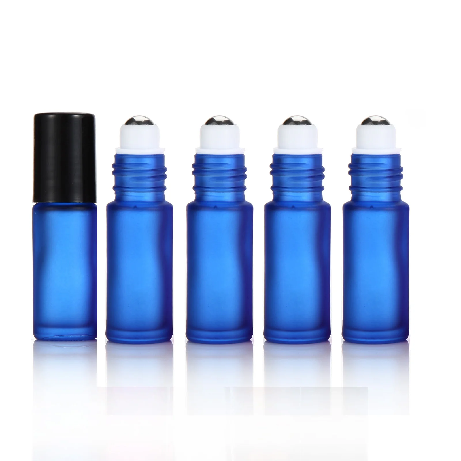 Refillable Thick 5ml Empty Roll on Glass Bottle Frosted Blue for Essential Oil Perfume Metal Roller Ball 800pcs/lot | Красота и