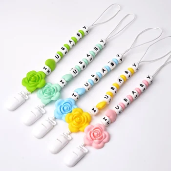 

Baby Pacifier Clips Holder For Nipples Infant Baby Teething Leash Strap Cute Flower Silicone Pendant Beads Clip Chains