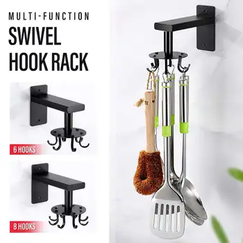 

6 /8 Hos Wall Mounted Kitchen Bathroom Hanger Swivel Holder Ho Hanging Spatula Colander Rotating Organizer Storage Rack