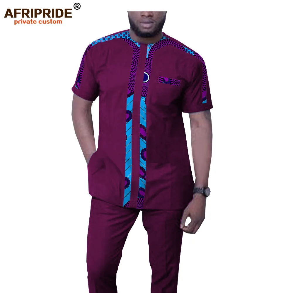Great Value African men`s tracksuit dashiki printed blouse and pants set ankara clothing short sleeve shirts suit AFRIPRIDE A1916045