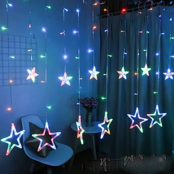 

LED Fairy Star Curtain String Window Curtain String Lights Decoration Christmas Wedding Light EU Plug