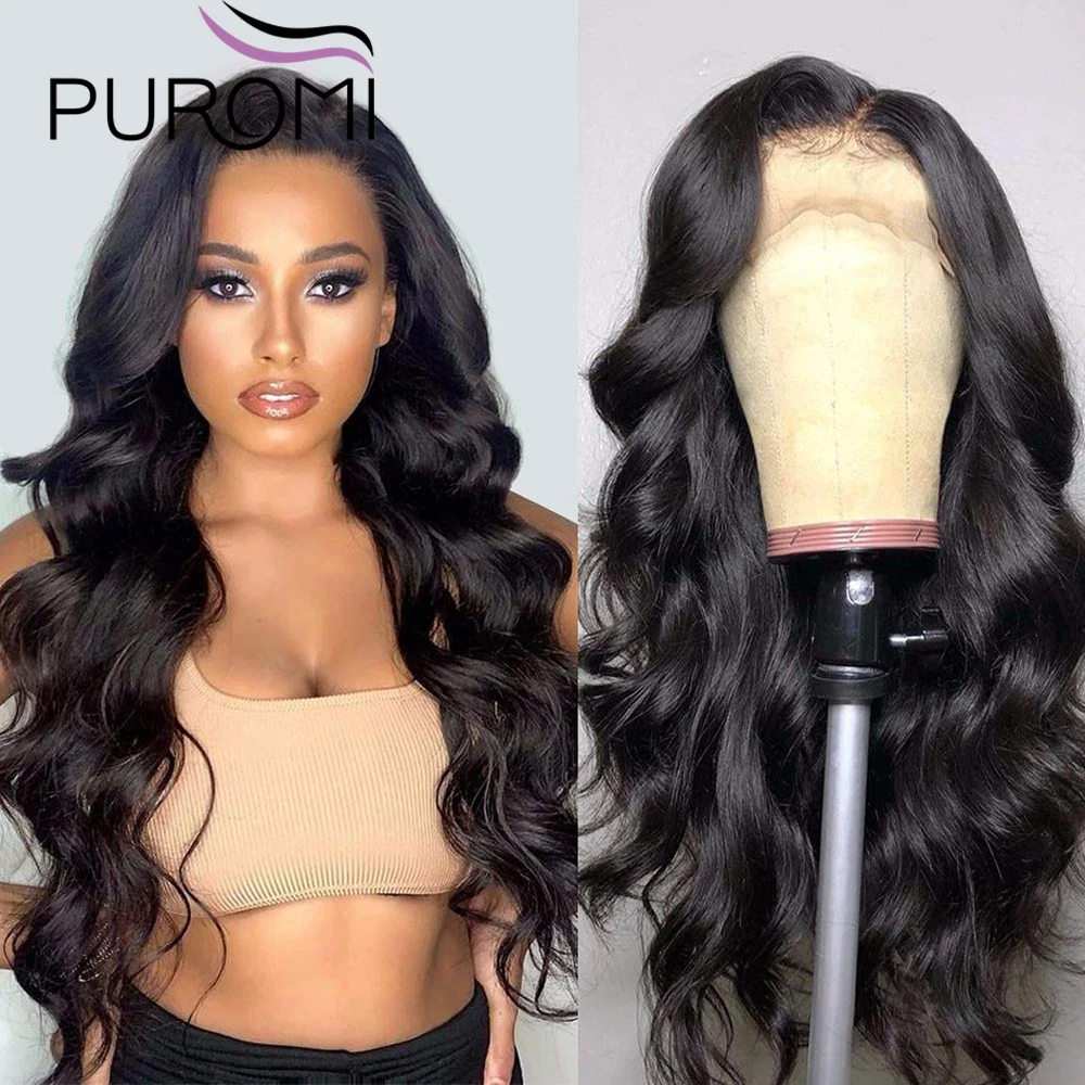 Puromi Body Wave 13x4 Lace Front Human Hair Wigs 150% Density Brazilian Remy Frontal with Baby Pre Plucked | Шиньоны и парики