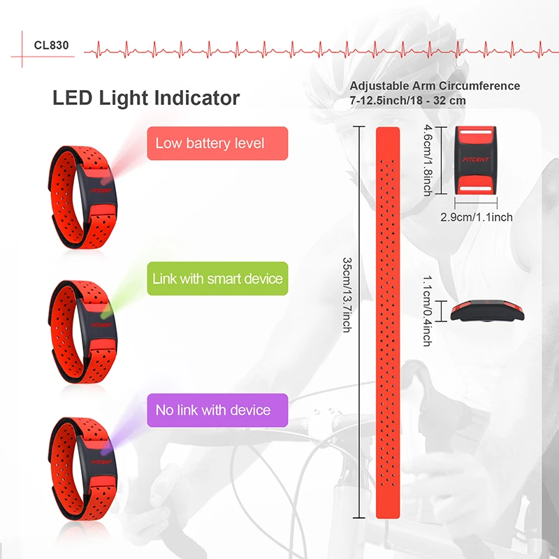 FITCENT – moniteur de fréquence cardiaque, Bluetooth ANT +, capteur de fréquence cardiaque optique au poignet, moniteur d'activité physique Rechargeable pour Peloton Str