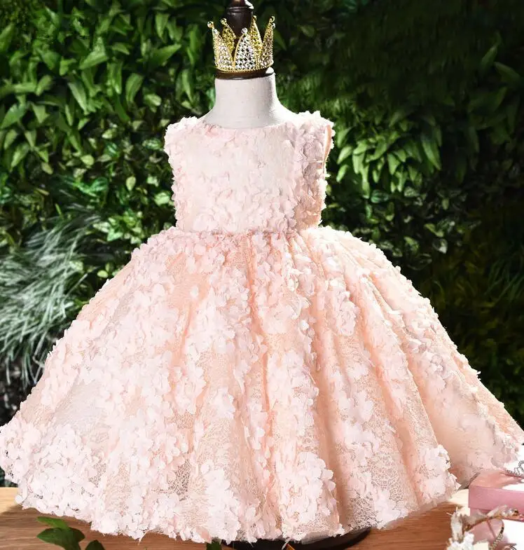Летнее платье для малышей Розовое Кружевное крестильное платье для маленьких девочек платье для крещения с аппликацией для маленьких девочек на день рождения костюм принцессы