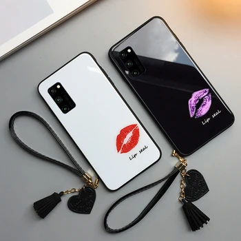 

For Samsung Galaxy S20 Ultra Case & Free Strap Lip print Glass Hard protection phone Cover For Samsung S20 Plus Ultra pro casing