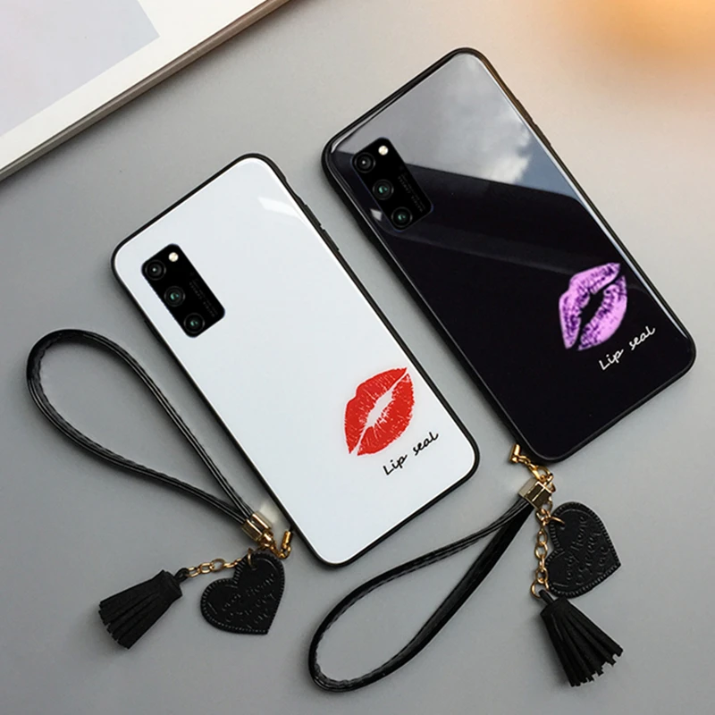 Чехол для Samsung Galaxy S20 Ultra жесткий защитный чехол со стеклом с принтом губ и