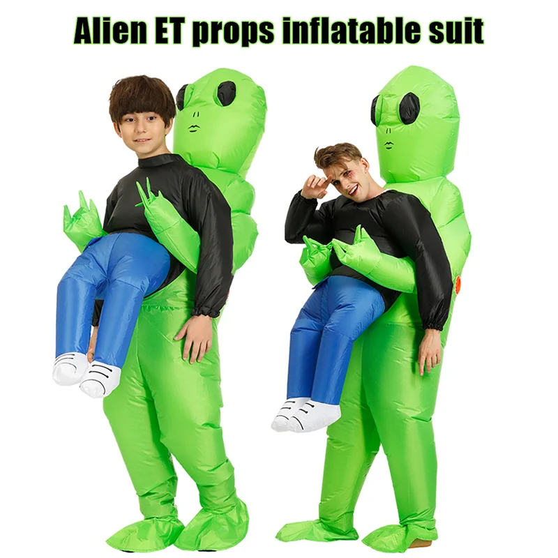 

Green Alien Carrying Human Costume Inflatable Funny Blow Up Suit Cosplay for Party halloween costumes for women Men Children K2