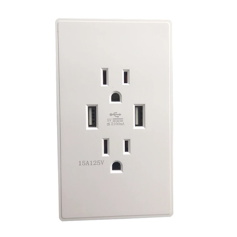 

American Standard Wall Power Socket Outlet with 2Usb Ports for Phone Charging Ac 110-250V 15A Double Us Plug Household