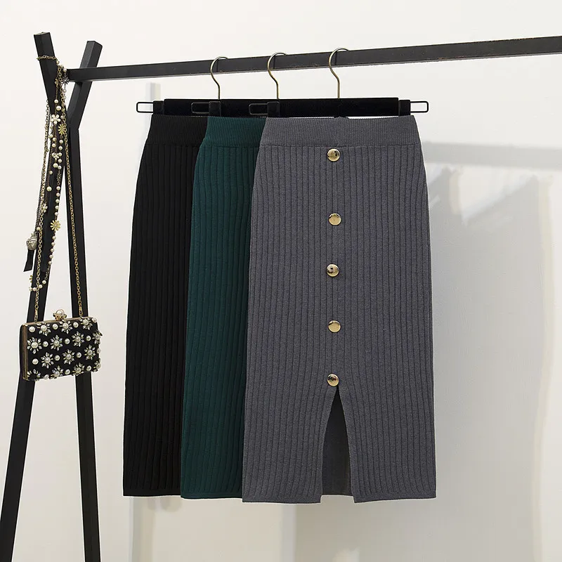 

Women Cotton Knitting Skirts 2019 Autumn Winter Streetwear Casual Elastic Stretch Bodycon Sexy Tight Pencil Skirt Knit Skirts