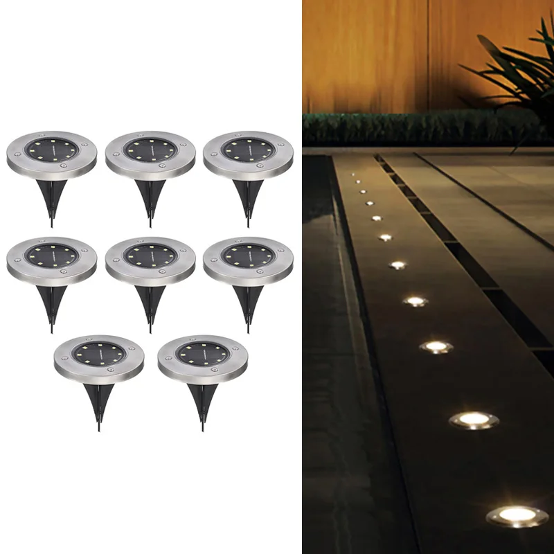 

8 pcs New LEDs Solar Lamp Garden Pathway Deck Solar Powered Ground Buried Light for Home Yard Driveway Road Lawn Lamp Waterproof