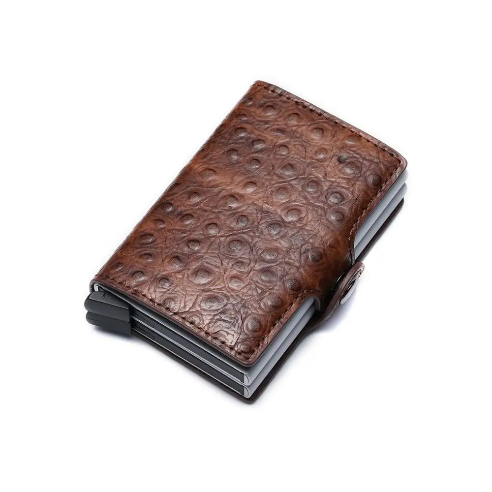 

Ostrich pattern Antitheft Card Holder Leather RFID Minimalist Wallet Busienss Case Pocket Card Case Leather Male Purse