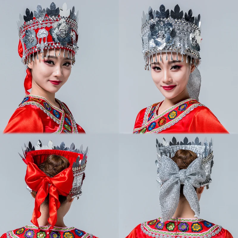 Головной убор Miao для взрослых hmong, серебряная шляпа, костюм для китайского традиционного танца, аксессуары, головной убор для танцев miao