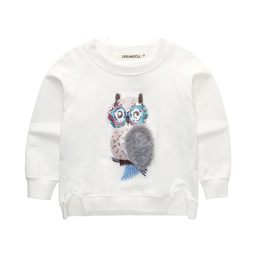 Новая Осенняя футболка для девочек в Корейском стиле хлопковая рубашка с длинными рукавами и круглым вырезом с изображением совы детская одежда, k1