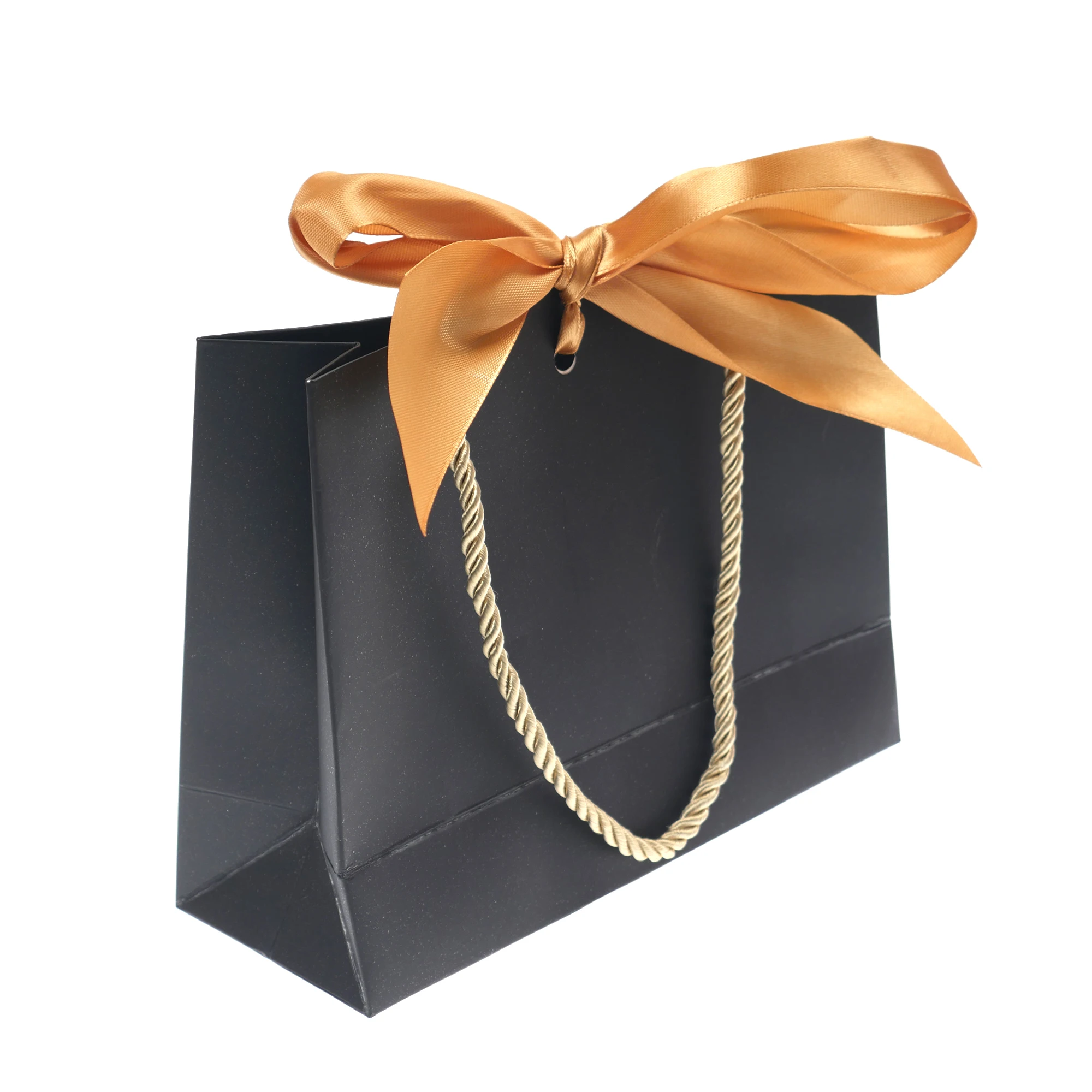 1pc Bow Decor Gift Bag, Simple Black Paper Gift Wrapping Bag For Wedding,  Party