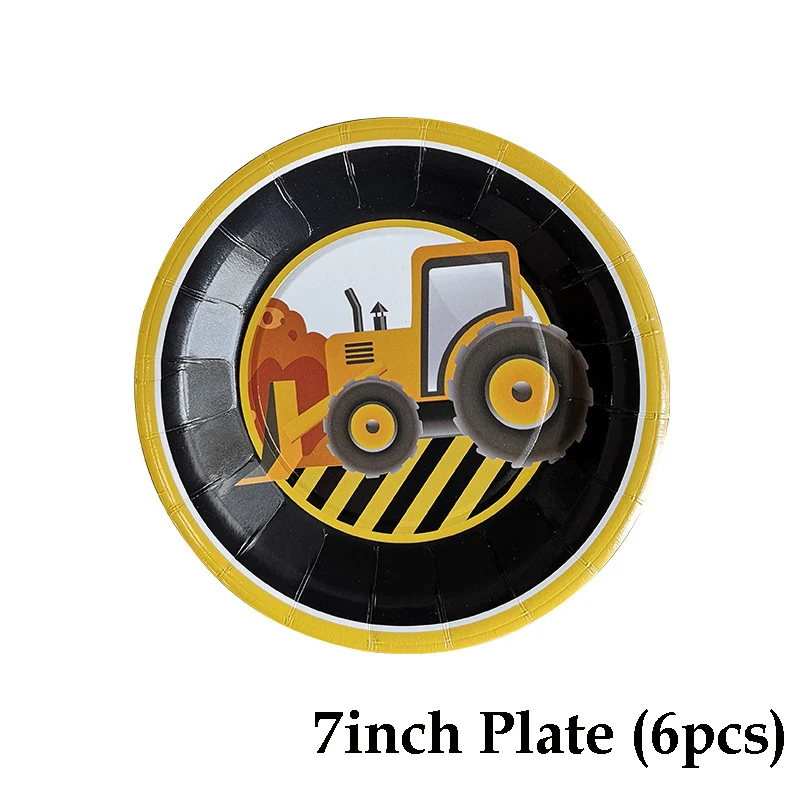 7inch plate 6pcs Строительные вечерние экскаватор Дети Мальчики тематические праздничные товары для дня рождения бумажные тарелки одноразовые трубочки Посуда украшения - Цвет: 7inch plate 6pcs