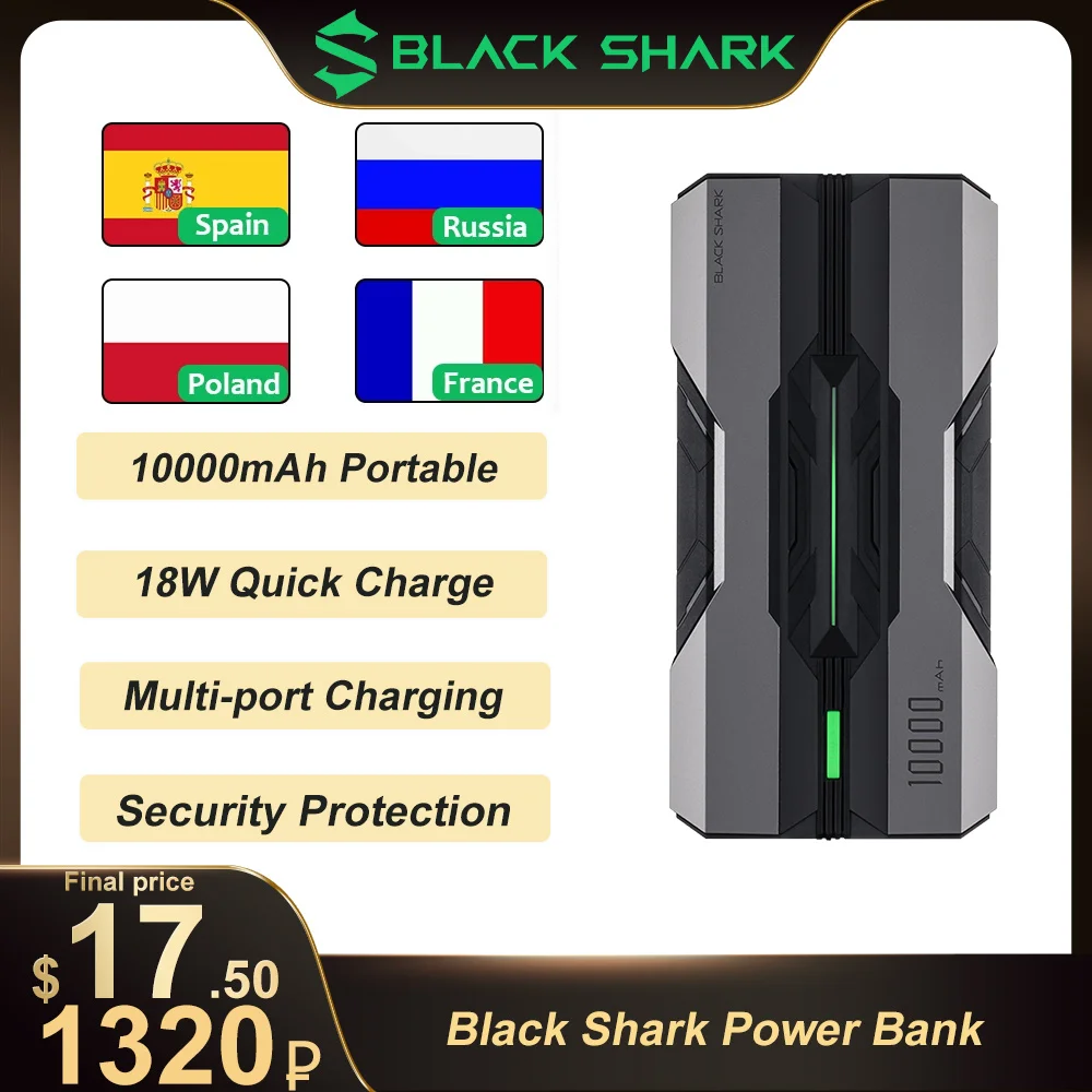 Black Shark Power Bank 10000mAh Portable Charger 18W Quick Charge Powerbank External Battery For Xiaomi poco x3 pro smartphones | Мобильные