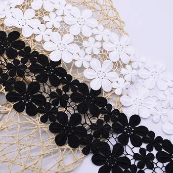 

2yard Black White Daisy Embroidery Lace Fabric Trim Applique Sewing On Clothes DIY Handmade Patchwork Ribbon Garment Accessories