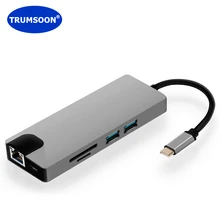 

TRUMSOON Type-C to Lan RJ45 4K HDMI-compatible VGA USB C 3.0 SD TF Card Reader for Macbook Samsung S20 Dex Xiaomi 11 TV PS5