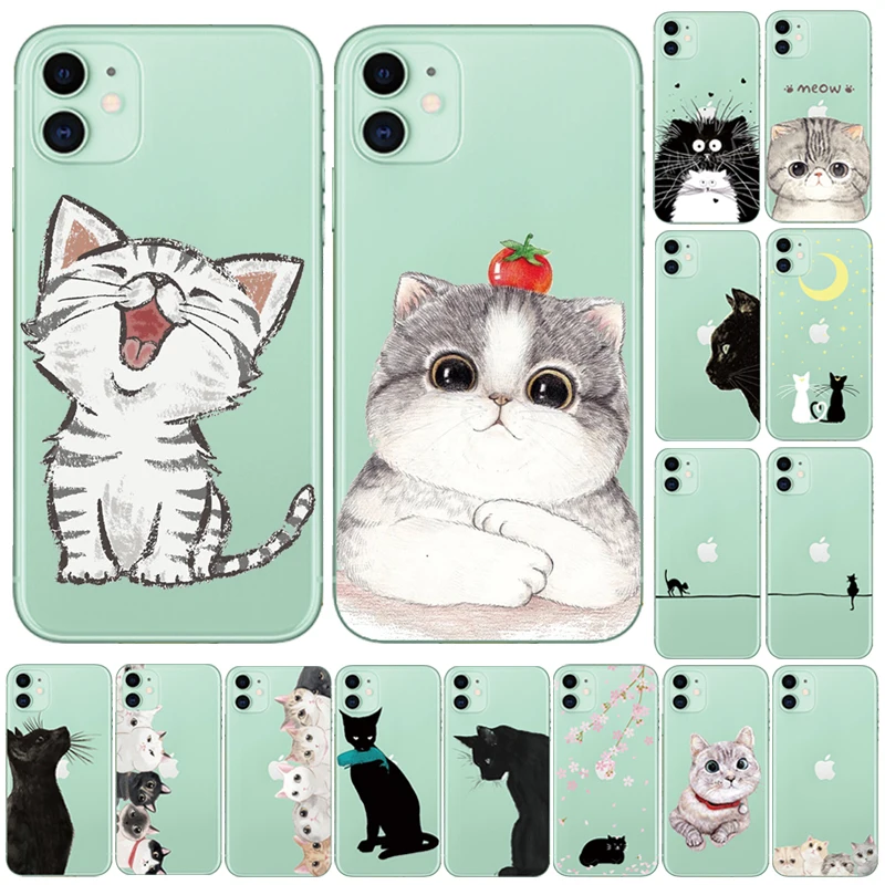 Милый Ультратонкий чехол для телефона с мультяшным котом iphone 7 6 S 5 5S 8 Plus X XR XS 11
